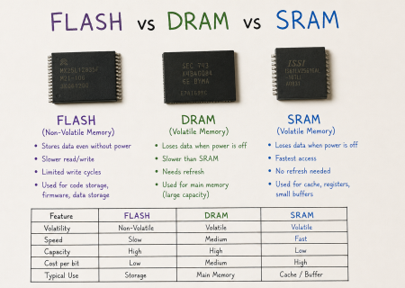 Flash Memory vs DRAM vs SRAM: Understanding the Differences — A Guide for Embedded Developers and System Architects
